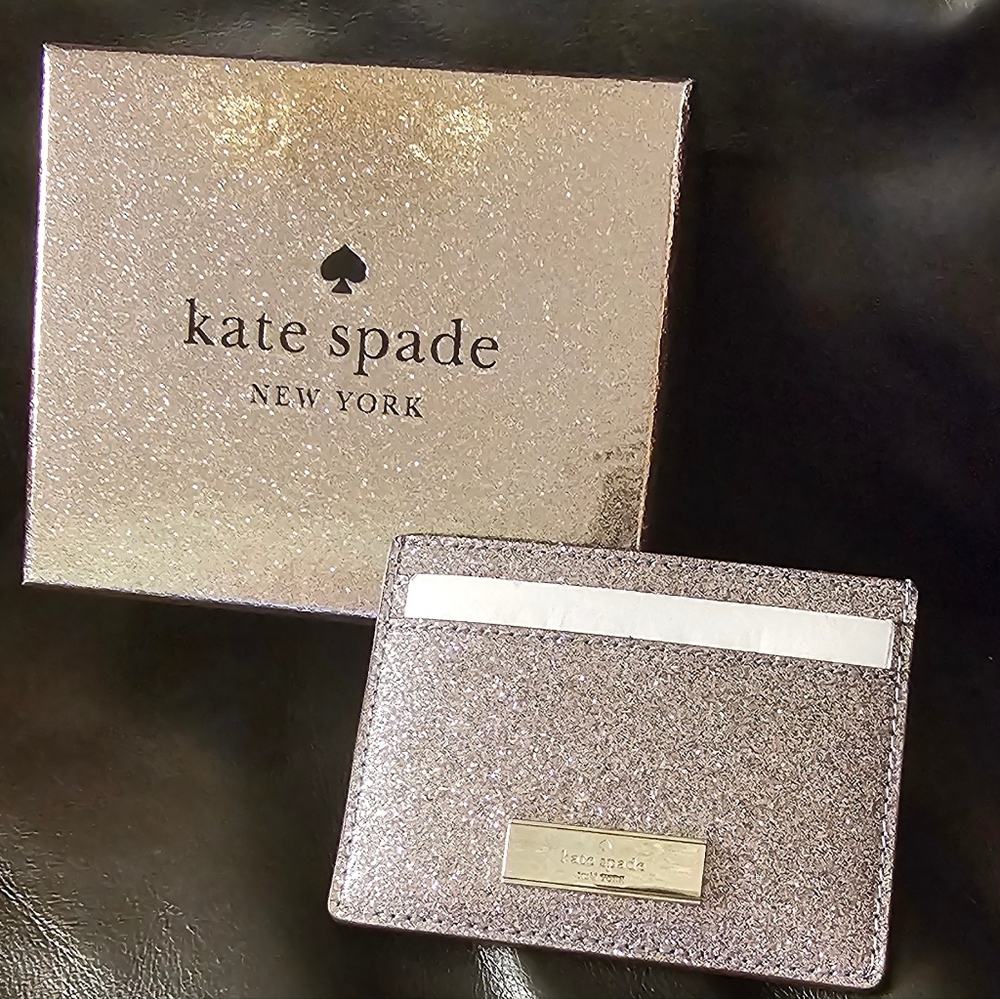 Kate Spade Silver Kenzie Glitter Slim Card Holder New In Giftbox